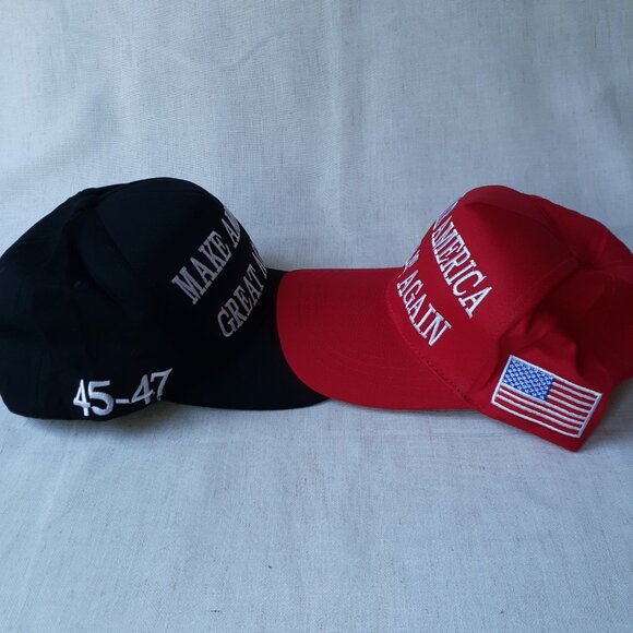 Pair of MAGA - 45-47 - Black and Red Baseball Caps - Adjustable Fit - Picture 3 of 12